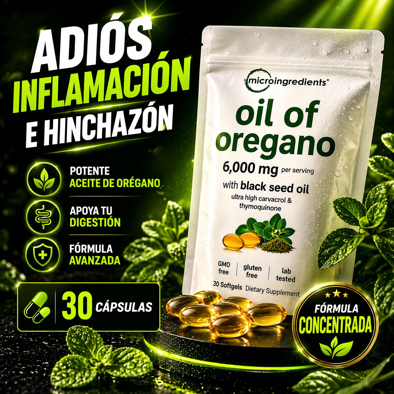 Aceite De Orégano 30 capsulas - Refuerza tu sistema inmune y mejora tu digestión de forma natural